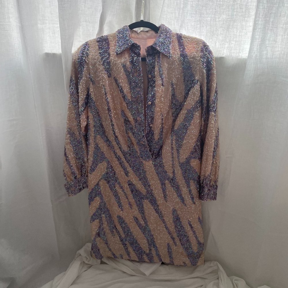 1960's Sequined Pink and Purple Zebra Dress
